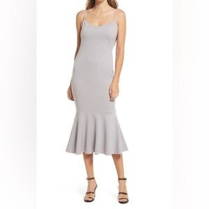NWT Katie May Twirl Crepe Draped Back Midi Dress Grey Size Medium